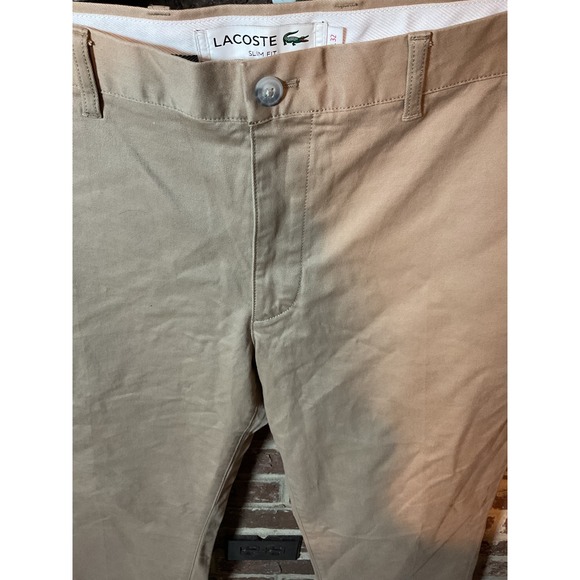 LACOSTE Men's Slim Fit Chino Pants Beige Cotton Blend Size 40x32 - Picture 2 of 9